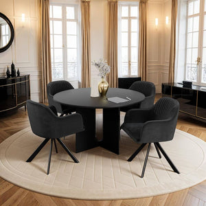 Samt-Drehstuhl Lona schwarz/schwarz 4er Set