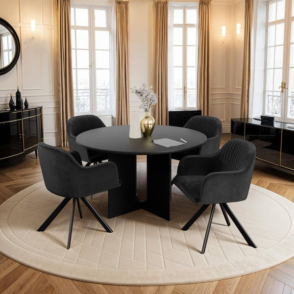 Samt-Drehstuhl Lona schwarz/schwarz 4er Set