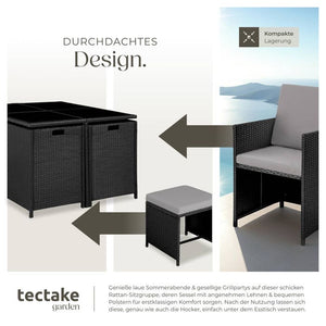 Rattan Sitzgruppe Bilbao 4+4+1 mit Schutzhülle - schwarz/grau