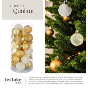24er Set Weihnachtskugeln weiss/gold