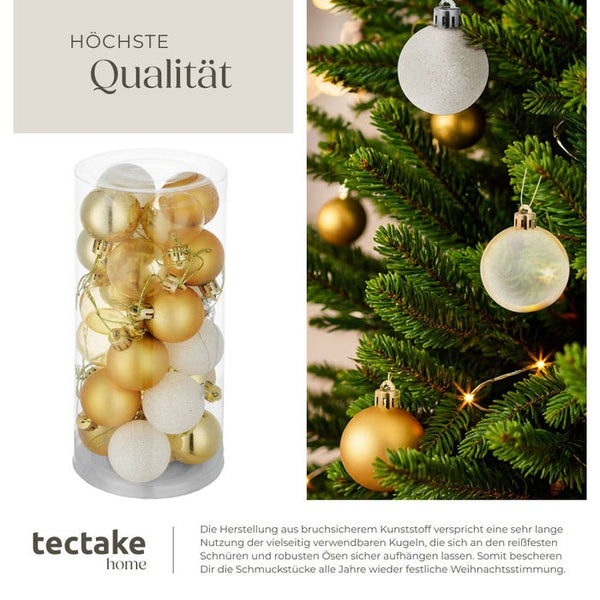 24er Set Weihnachtskugeln weiss/gold