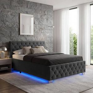 Polsterbett Sedona mit LED und Stauraum Samtoptik schwarz 120 x 200 cm