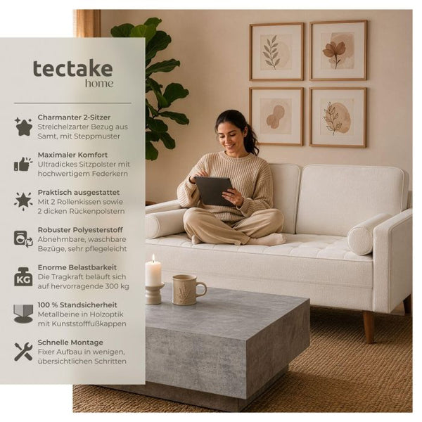 Sofa Skagen 2-Sitzer mit Federkern Samtoptik creme