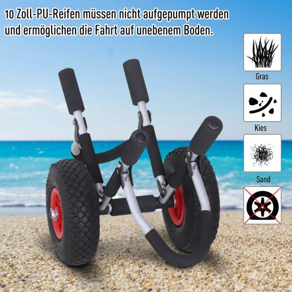 Kanuwagen Kajakwagen Surfwagen klappbar gepolstert PU-Reifen Alu Silber bis 45 kg