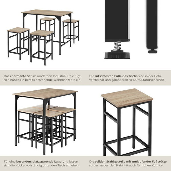 Bartisch-Set Edinburgh Industrial Holz hell, Eiche Sonoma