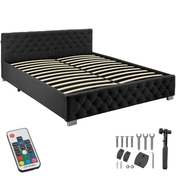 Polsterbett Daytona mit LED und Stauraum Samtoptik schwarz 180 x 200 cm