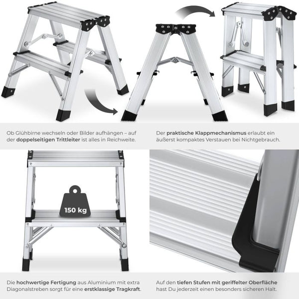 Doppelseitige Aluminium Trittleiter 2 x 2-stufig