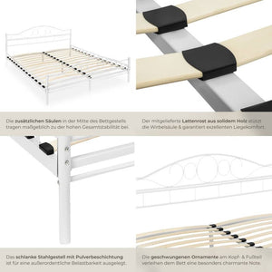 Metallbett mit Lattenrost im romantischen Design weiss/weiss 200 x 180 cm