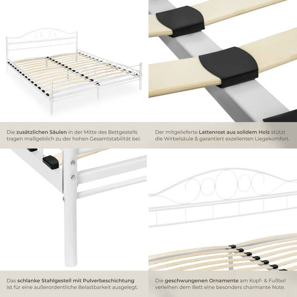 Metallbett mit Lattenrost im romantischen Design weiss/weiss 200 x 180 cm