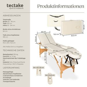 3 Zonen Massageliege-Set Daniel mit Polsterung, Rollen und Holzgestell beige