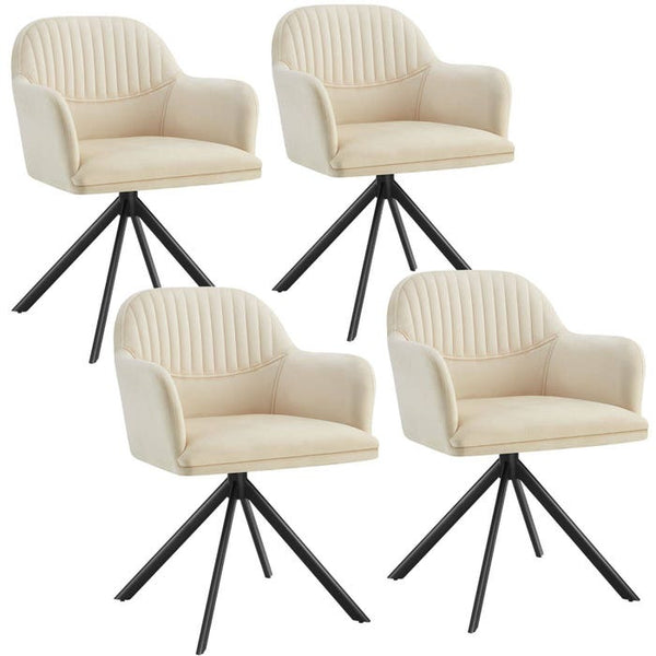 Samt-Drehstuhl Lona creme/schwarz 4er Set
