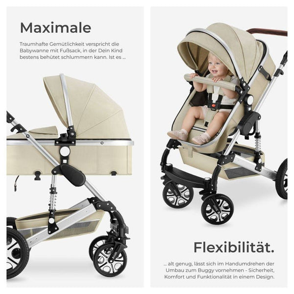 Poussette combinée Mats, gris/beige 