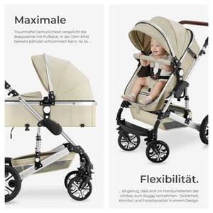Kombi-Kinderwagen Mats klappbar mit 5-Punkt-Gurt grau/beige