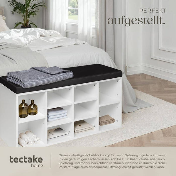 Meuble à chaussures avec coussin d'assise, noir et blanc