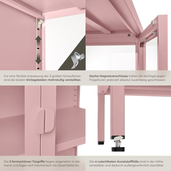 Metallvitrine Baker mit Glastüren rosa