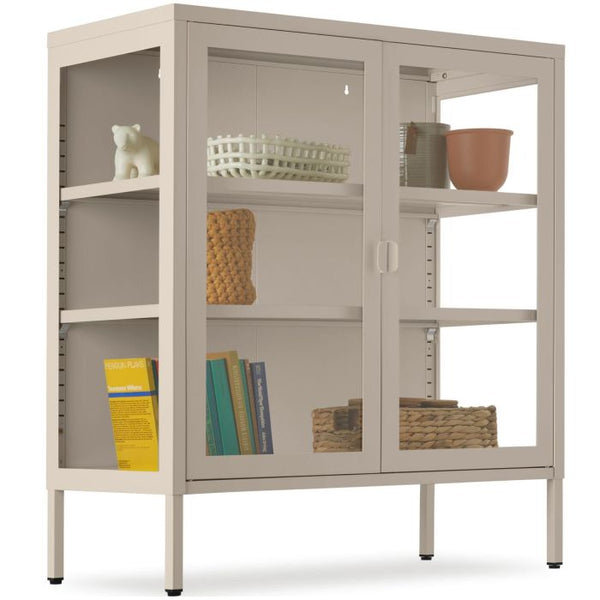 Metallvitrine Baker mit Glastüren taupe