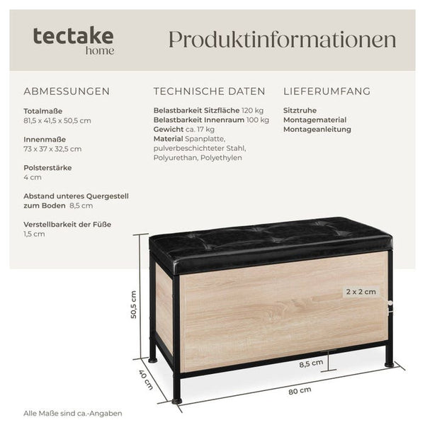 Gepolsterte Sitztruhe Calico 81,5x41,5x50,5cm Industrial Holz hell, Eiche Sonoma