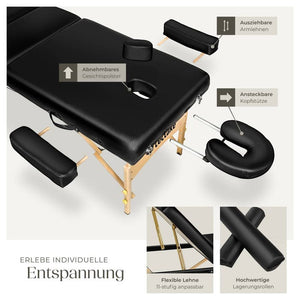 3 Zonen Massageliege-Set Somwang mit 7,5cm Polsterung, Rollen und Holzgestell schwarz