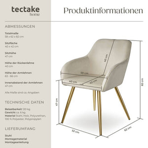 Stuhl Marilyn Samtoptik, goldene Stuhlbeine créme/gold
