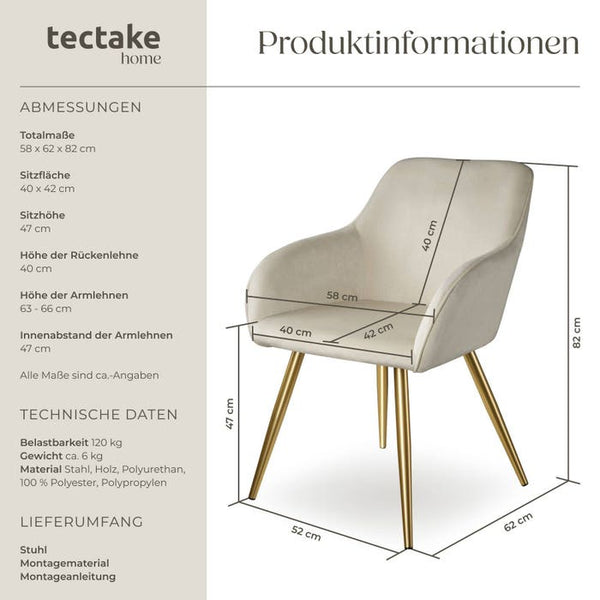Stuhl Marilyn Samtoptik, goldene Stuhlbeine créme/gold
