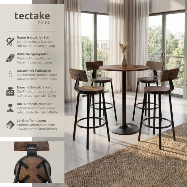 Barhocker Poole 4er Set Industrial Holz dunkel, rustikal