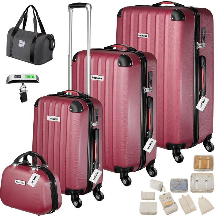 Hartschalenkoffer-Set Cleo weinrot mit Zubehör