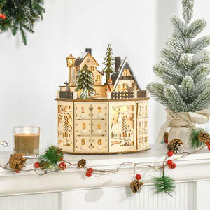 Adventskalender mit LED-Lichtern 25 cm x 20 cm x 29 cm