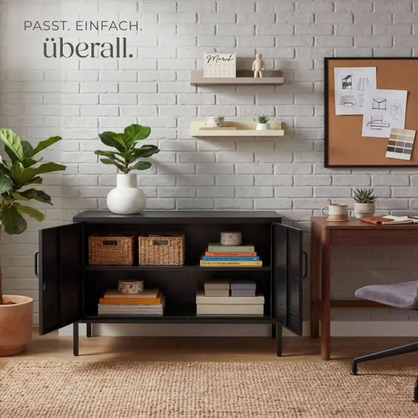 Sideboard Baker Metall mit Magnetverschluss schwarz 100 x 42,5 x 65 cm