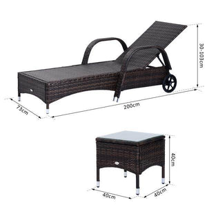 Sonnenliege Tisch 3er Set Gartenmöbel Polyrattan Braun