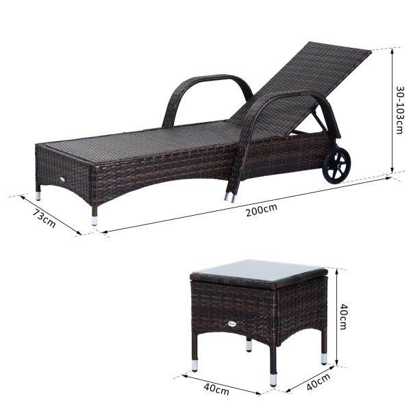 Sonnenliege Tisch 3er Set Gartenmöbel Polyrattan Braun