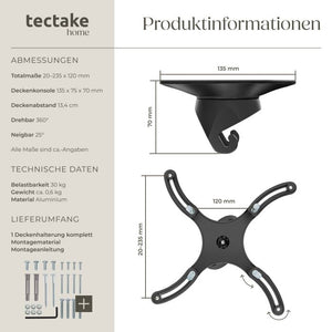 Universal Beamer-Deckenhalterung Aluminium mit Kugelgelenk schwarz