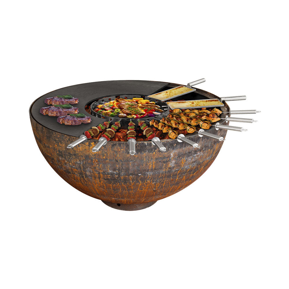 Mr. Grill Braciere Rusty con anello griglia 100 cm e accessori