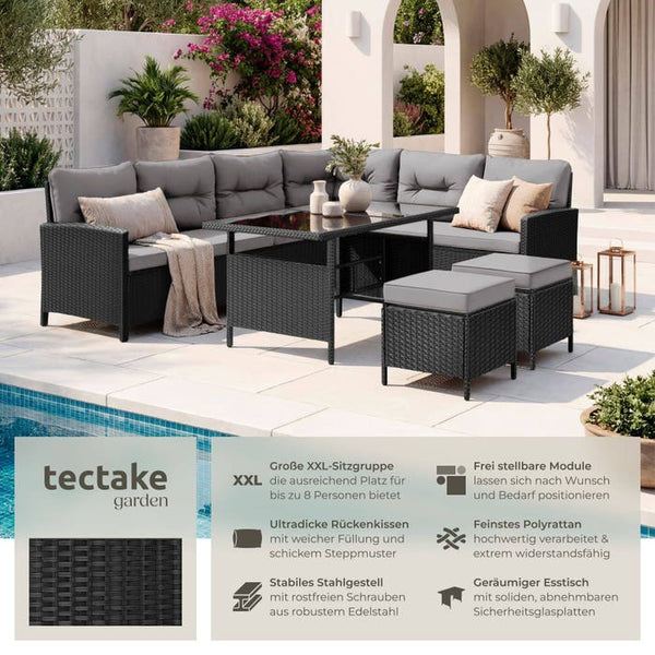 Rattan Lounge Barletta schwarz/grau