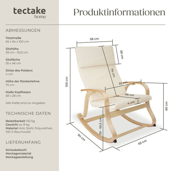 Schaukelstuhl Roca aus Birkenholz 150kg beige