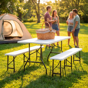 Campingtischgarnitur klappbar weiss