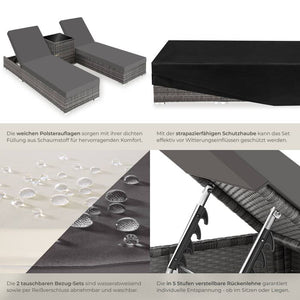 2 lettini prendisole in alluminio e polyrattan + tavolo grigio