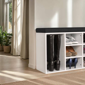 Meuble à chaussures avec coussin d'assise, noir et blanc