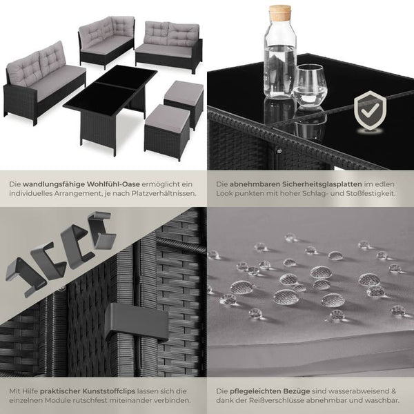 Rattan Lounge Barletta - schwarz/grau
