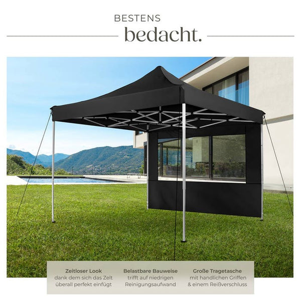Faltbarer Pavillon 3x3m mit 2 Seitenteilen, schwarz