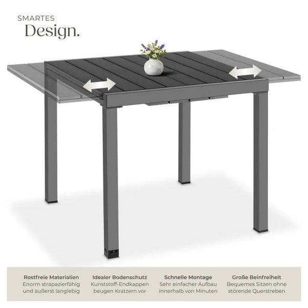 Gartentisch Inca Aluminium ausziehbar Holzoptik schwarz 80 x 80 (120) cm