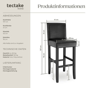 Barhocker schwarz 6er Set