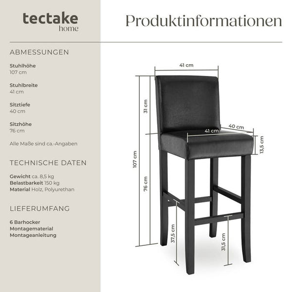 Barhocker schwarz 6er Set