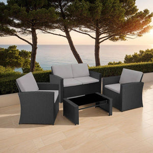 Rattan Lounge Lucca schwarz/grau