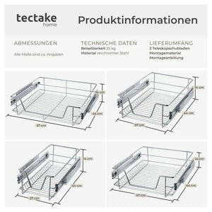Teleskopschublade verchromt grau für 30 cm Schränke, 2er Set