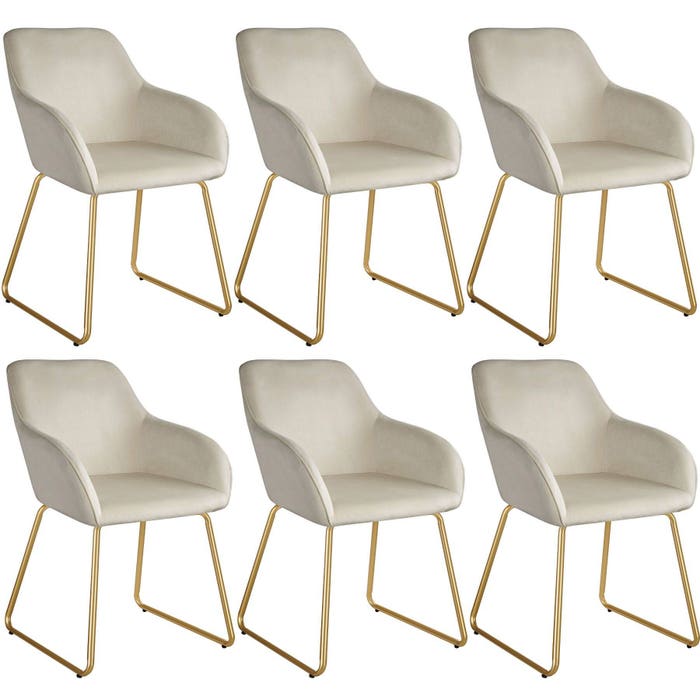 Chaise de salle à manger Jeane, aspect velours, crème/doré, lot de 6 