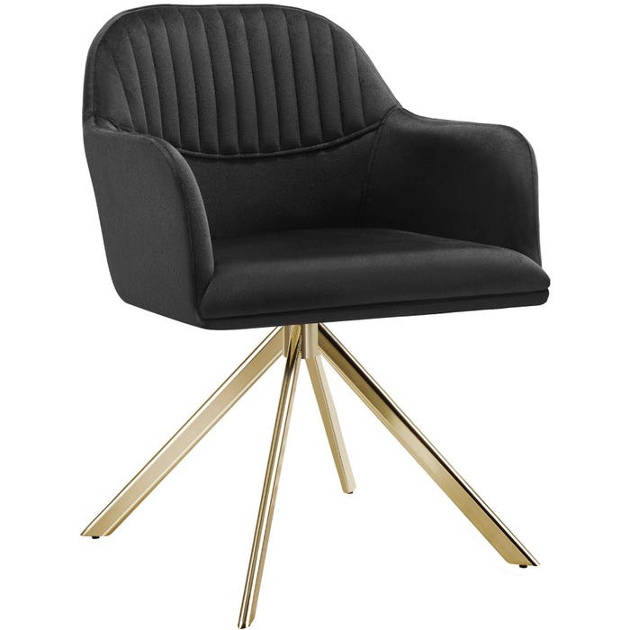 Fauteuil pivotant Lona en velours noir et or, à l'unité