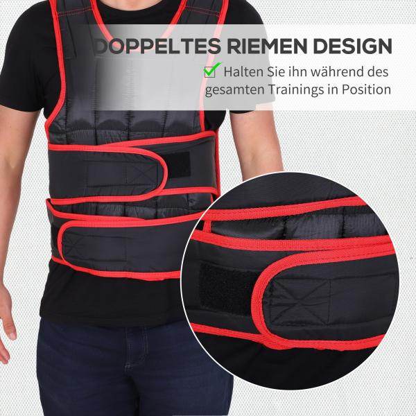 20 kg Trainingsweste einstellbare Gewichtsweste Schwarz+Rot