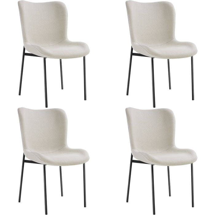 Fauteuil Tessa rembourré, tissu tissé blanc cassé/noir, lot de 4