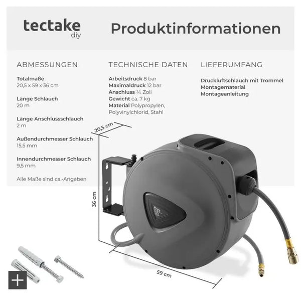 Druckluftschlauch mit Trommel grau 20 m
