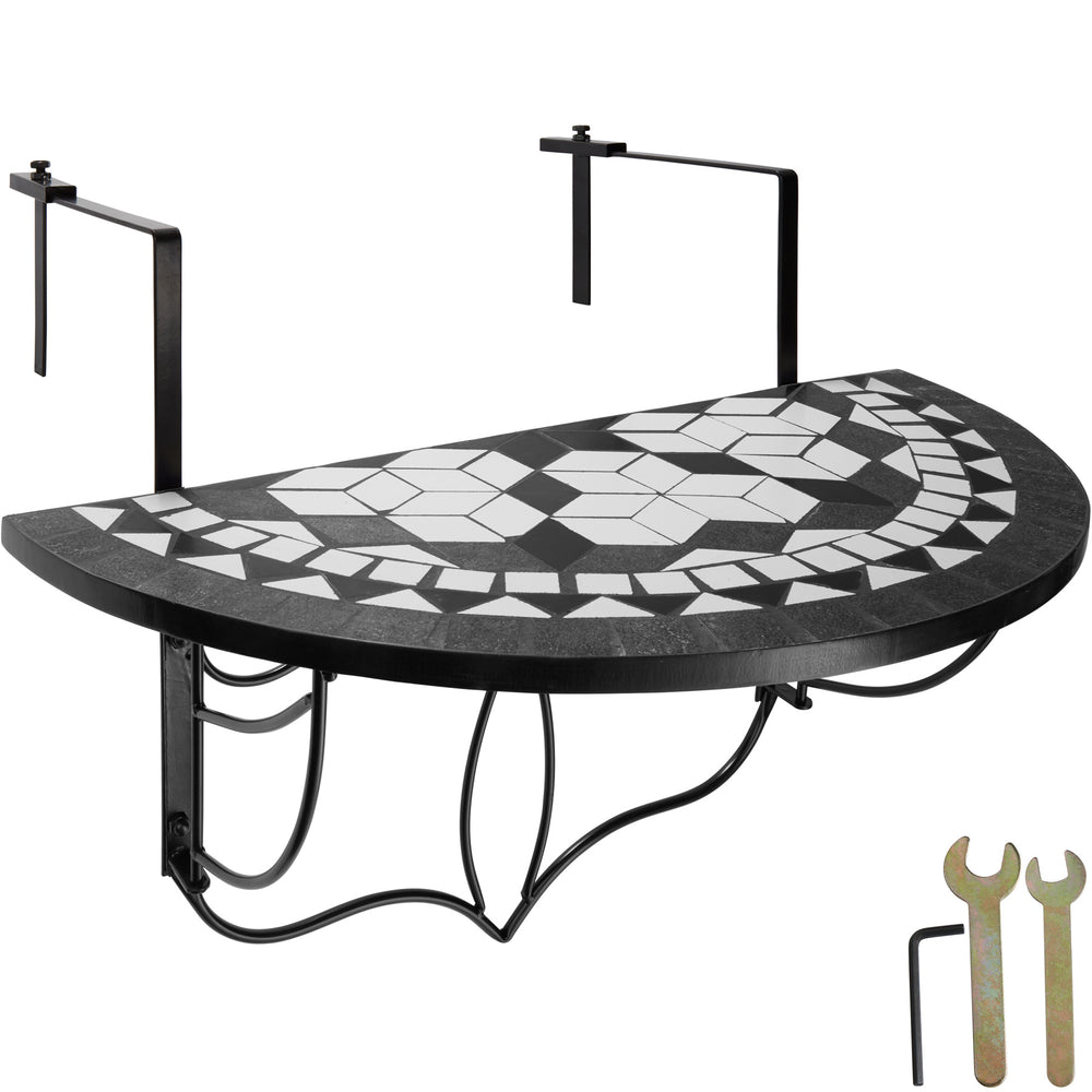 Balcony table mosaic foldable black/white
